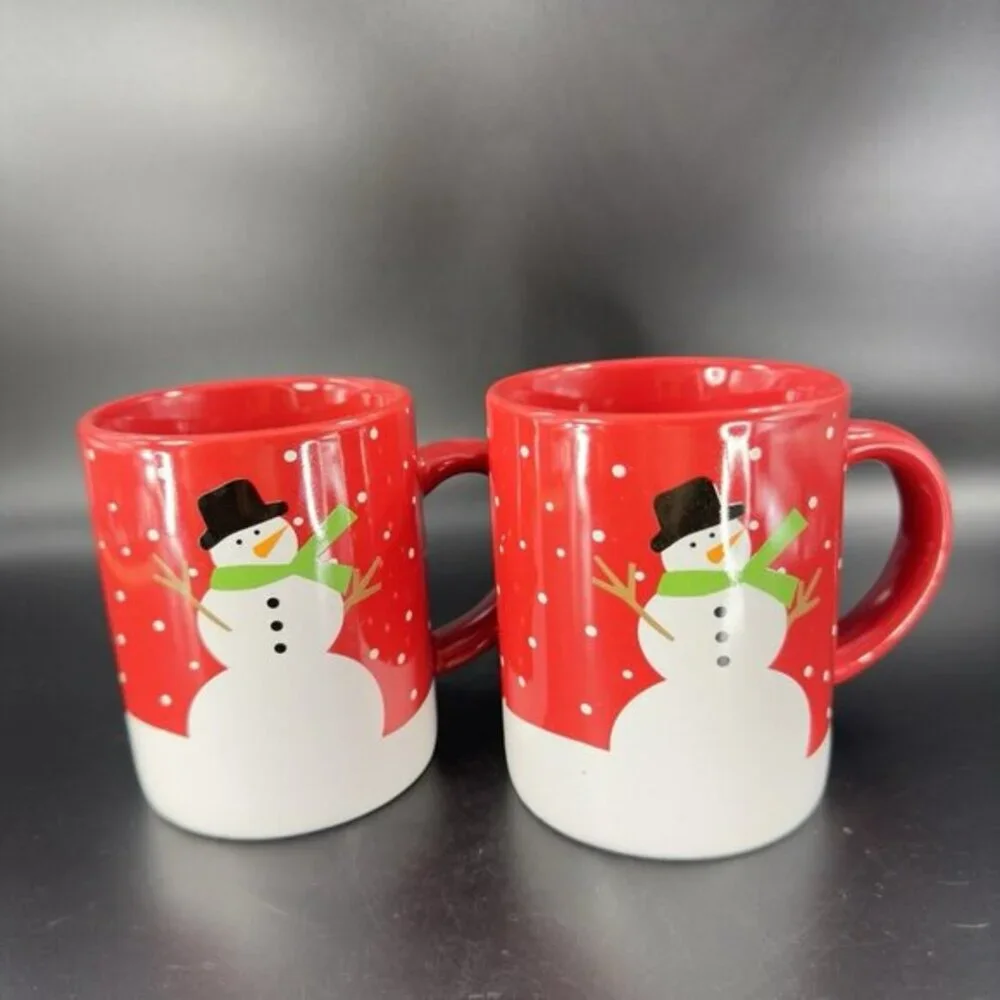 2015 Crate & Barrel Happy Snowman Mug Cup Red White by Joan Anderson Ceramic Set